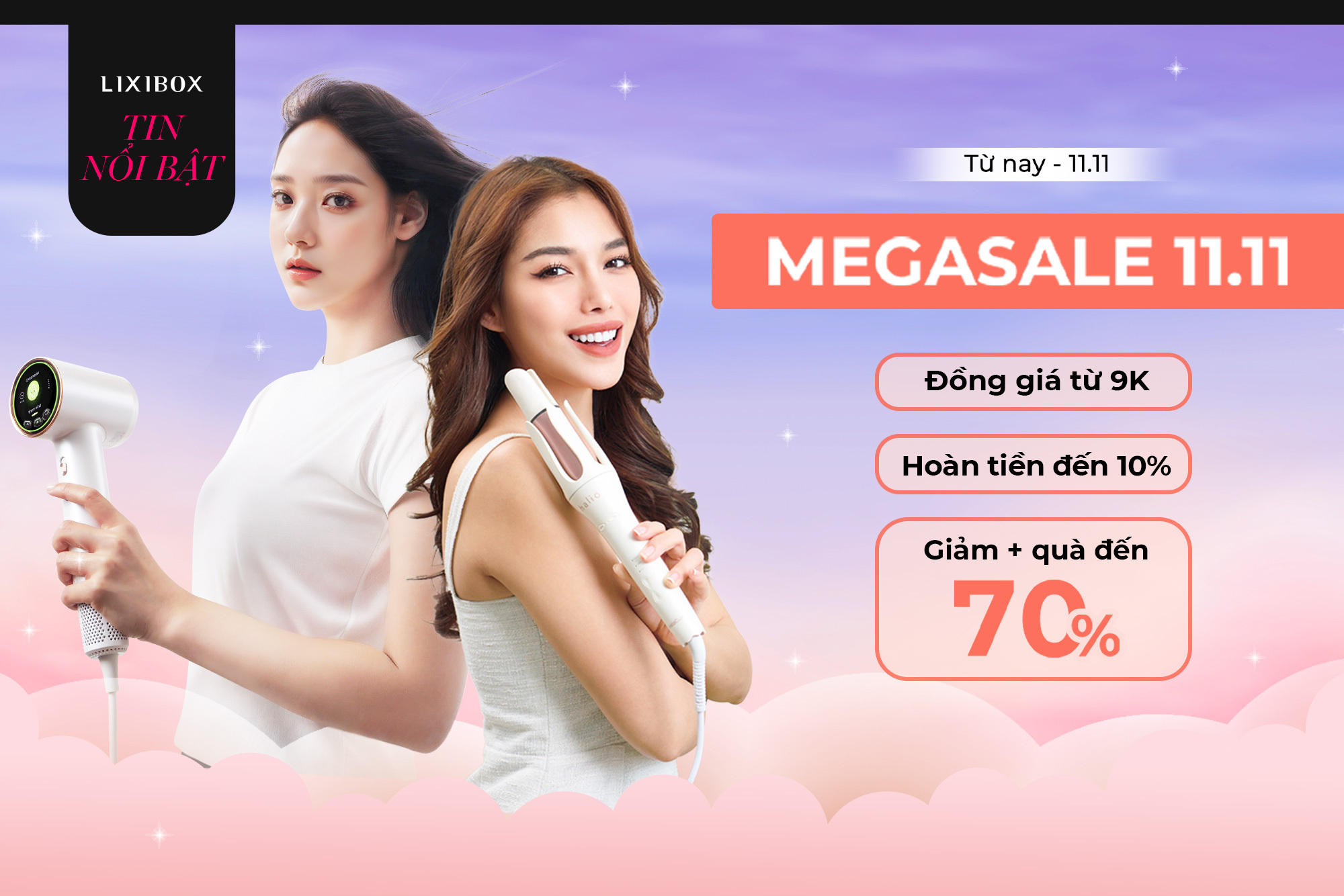 Choáng ngợp với MEGASALE 11.11: Giảm giá chấn động 70%, đồng giá 9K và hoàn tiền 10%