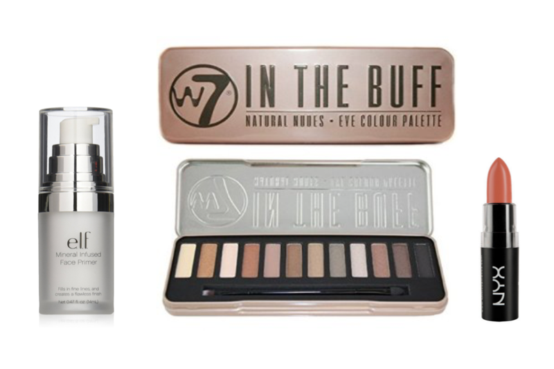 Bộ sản phẩm làm đẹp bao gồm kem lót ELF, bảng màu mắt W7 In The Buff và son môi NYX, thể hiện những mẹo làm đẹp từ Hàn Quốc. Khám phá bí quyết làm đẹp của phụ nữ Hàn Quốc qua bài viết.