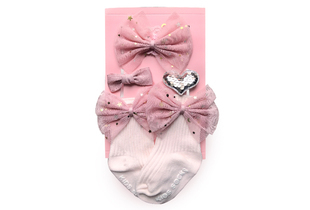 Set Kẹp Tóc Băng Đô và Tất Cho Bé - Nơ Hồng Pastel