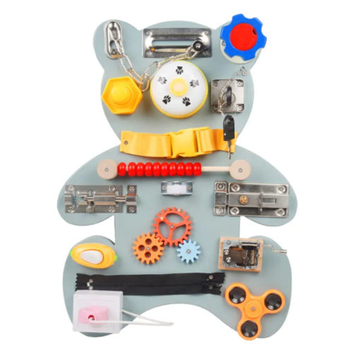 Đồ Chơi Gỗ Giáo Dục Wooden Bear Busy Board Kids Early Learning Locking Game