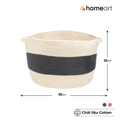 Giỏ Đan Cotton homeart Freya Có Tay Cầm Màu Be Xám L