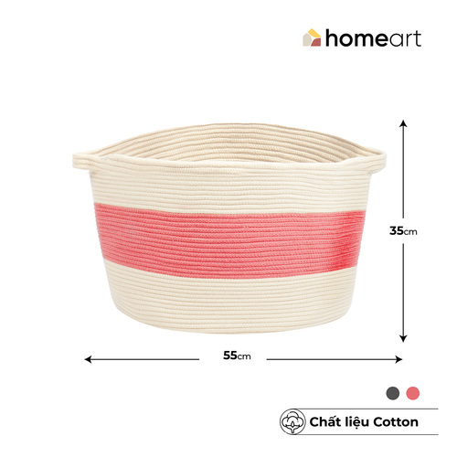 Giỏ Đan Cotton homeart Freya Có Tay Cầm Màu Be Hồng L