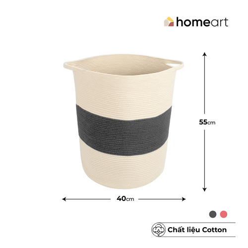 Giỏ Đan Cotton homeart Freya Có Tay Cầm Màu Be Xám M