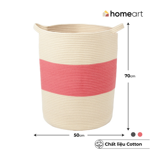 Giỏ Đan Cotton homeart Freya Có Tay Cầm Màu Be Hồng XL
