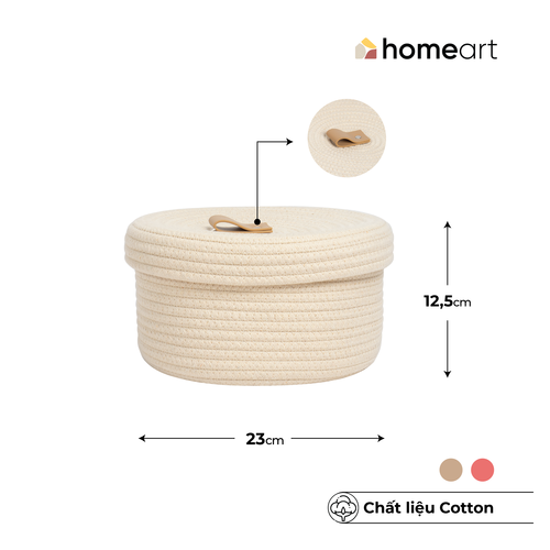 Giỏ Đan Cotton homeart Kaia Có Nắp S Màu Be