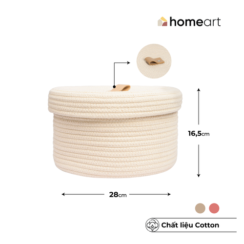 Giỏ Đan Cotton homeart Kaia Có Nắp M Màu Be