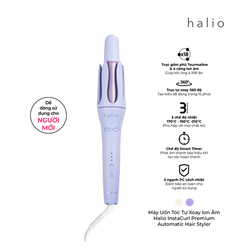 Máy Uốn Tóc Tự Xoay Ion Âm Halio instaCurl Premium Automatic Hair Styler Periwinkle