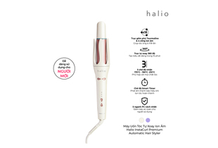 Máy Uốn Tóc Tự Xoay Ion Âm Halio instaCurl Premium Automatic Hair Styler Pearl White