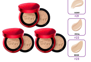 Phấn nước Espoir Pro Tailor Be Velvet Cushion SPF34 PA++ 13gr x 2 No.23 Beige với 2 lõi refill, mang đến lớp trang điểm hoàn hảo và tự nhiên; gồm các tông màu Ivory, Petal, và Beige.