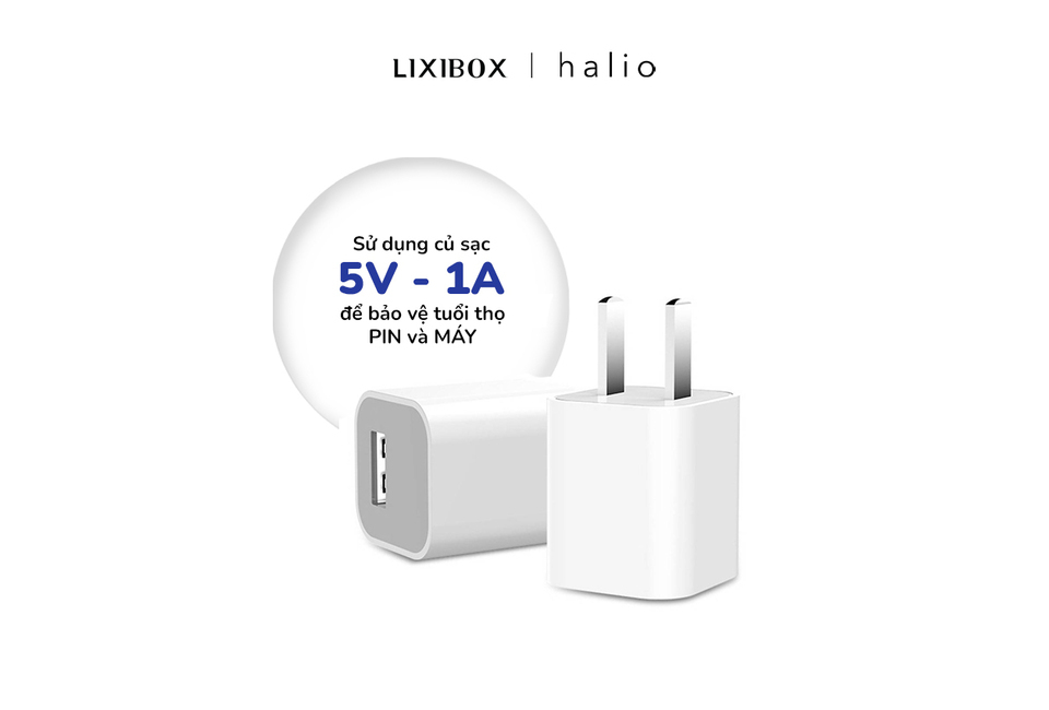Củ sạc Halio 5V - 1A, thiết kế nhỏ gọn giúp bảo vệ tuổi thọ pin và máy cho Bàn chải điện Halio Sonic SmartClean Electric Toothbrush C’est Lavie.