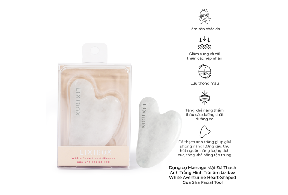 Dụng cụ Massage Mặt Đá Thạch Anh Trắng Hình Trái tim Lixibox  giúp cải thiện sức khỏe da mặt, lưu thông máu và tăng khả năng thẩm thấu dưỡng chất.