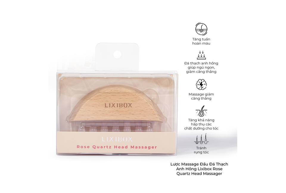 Lược Massage Đầu Đá Thạch Anh Hồng Lixibox giúp tăng tuần hoàn máu, giảm căng thẳng. Thiết kế tiện lợi trong việc massage giúp thư giãn và tăng khả năng hấp thụ dưỡng chất cho tóc.