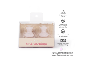 Bộ 2 Massage Mặt Đá Thạch Anh Hồng Hình Nấm Lixibox Rose Quartz Mushroom Gua Sha Face Massager, giúp cải thiện làn da, giảm căng thẳng và thon gọn gương mặt. Sản phẩm bao gồm hai cục massage bằng đá thạch anh hồng trong bao bì đẹp mắt, dễ dàng sử dụng.