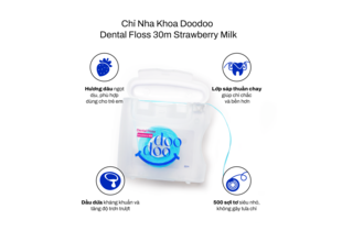 Chỉ Nha Khoa Doodoo Dental Floss 30m Strawberry Milk với hương dâu ngọt ngào, phù hợp cho trẻ em. Lớp sáp thuận chảy giúp chảy vào kẽ răng dễ dàng và dâu dưa kháng khuẩn giúp bảo vệ nướu.