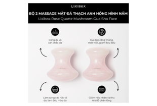 Bộ 2 Massage Mặt Đá Thạch Anh Hồng Hình Nấm Lixibox, với thiết kế hình nấm dễ cầm, giúp xua tan căng thẳng, mệt mỏi và hỗ trợ làm sáng da. Sản phẩm hoàn hảo cho liệu trình chăm sóc da mặt.