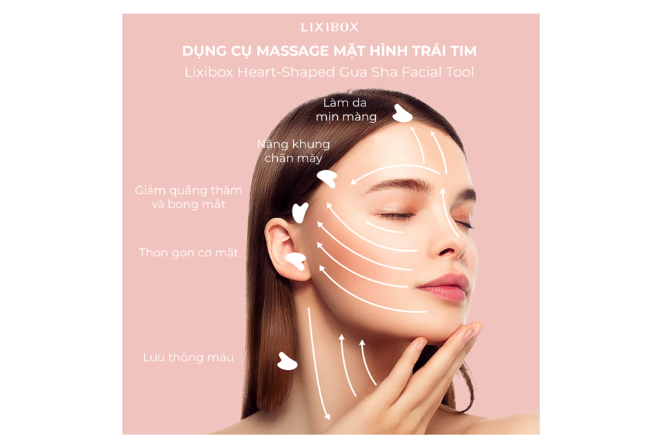 Dụng cụ Massage Mặt Đá Thạch Anh Trắng Hình Trái tim Lixibox giúp làm da mềm mịn, nâng khung cằm, giảm quầng thâm và bọng mắt, thon gọn gương mặt, lưu thông máu hiệu quả.