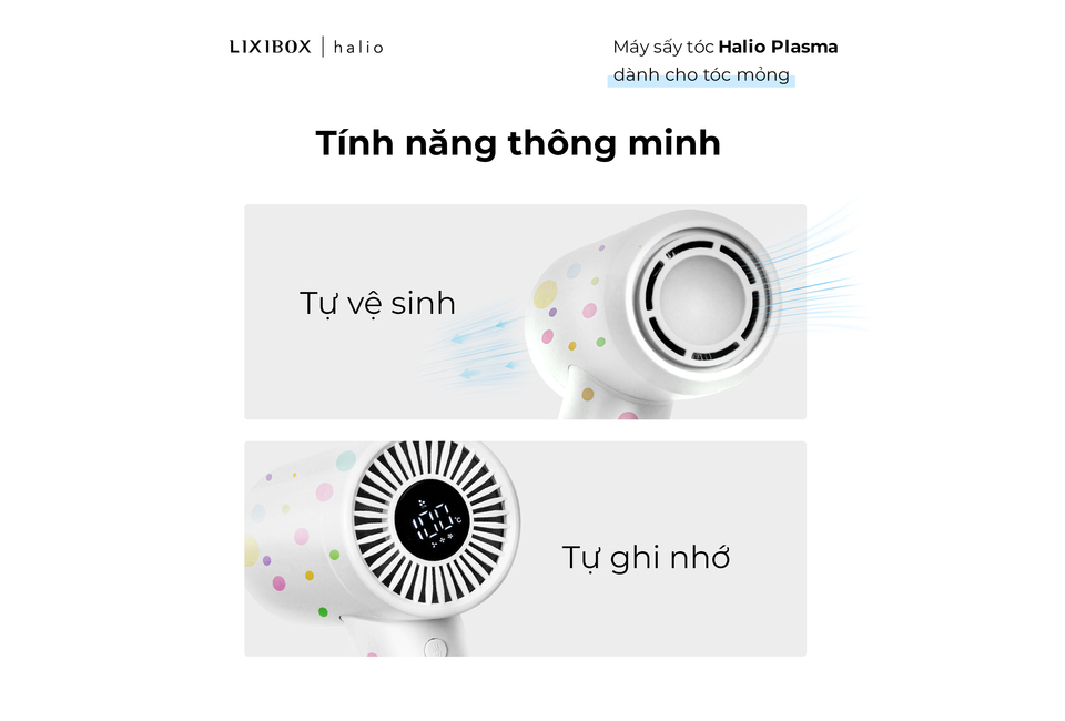 Máy sấy tóc Halio Plasma Hair Dryer Dành Cho Tóc Mỏng - Spring Breeze với tính năng tự vệ sinh và tự ghi nhớ, thiết kế hiện đại, giúp làm khô tóc hiệu quả và an toàn cho tóc mỏng.