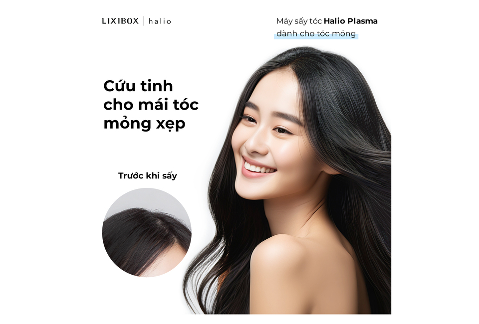 Cứu tinh cho mái tóc mỏng xẹp với Máy Sấy Tóc Halio Plasma Dành Cho Tóc Mỏng - Spring Breeze, mang lại kiểu dáng hoàn hảo và độ sáng bóng cho tóc mỏng, trước và sau khi sấy tóc.