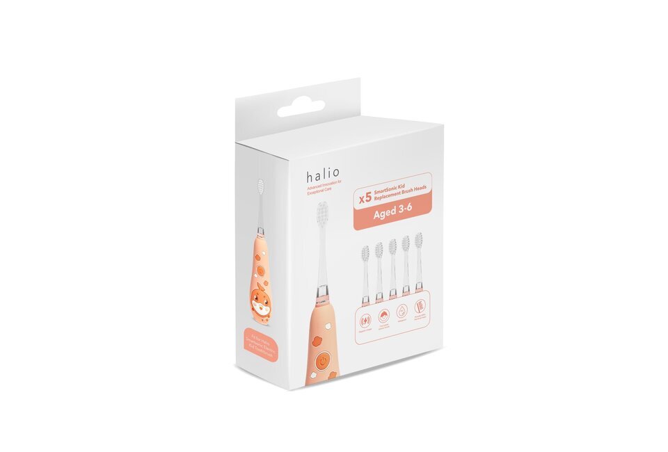 Set 5 Đầu Bàn Chải Thay Thế Halio Smartsonic Electric Kid Replacement Brush Heads Tuổi Từ 3 - 6, bao gồm 5 đầu bàn chải thay thế cho trẻ em từ 3 đến 6 tuổi, mang lại sự chăm sóc răng miệng tốt nhất cho trẻ nhỏ.