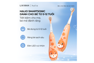 Bàn Chải Điện Dành Cho Trẻ Em Halio Smartsonic, thiết kế dễ thương, dành cho trẻ từ 0-12 tuổi, với đèn LED vui nhộn và khả năng làm sạch sâu giúp trẻ em yêu thích việc đánh răng.