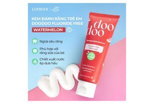 Kem Đánh Răng Doodoo Fluoride Free Toothpaste Kids All Ages 120g hương Dưa Hấu, ngừa sâu răng, phù hợp cho trẻ em với chiết xuất nước ép dứa. Đóng gói thân thiện với môi trường, miệng sạch sẽ và an toàn cho trẻ.