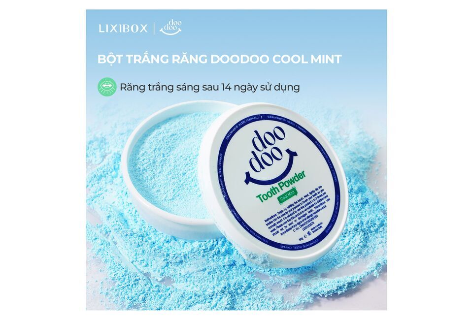 Bột Trắng Răng Doodoo Toothpowder Cool Mint 50g, bột tự nhiên giúp làm trắng và giữ cho hơi thở thơm mát, kết quả trắng sáng sau 14 ngày sử dụng. Hỗ trợ sức khỏe răng miệng tối ưu.