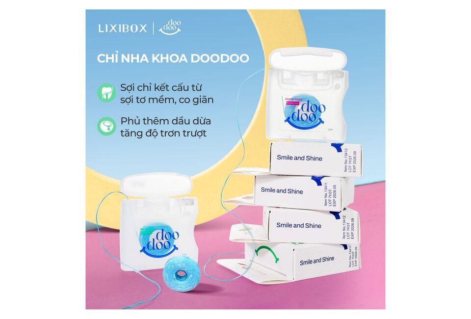 Chỉ Nha Khoa Doodoo Dental Floss 30m Peppermint với chất liệu mềm mại, dễ sử dụng. Hộp sản phẩm và dây chỉ có màu xanh ngọc, thiết kế dễ dàng cho việc lấy chỉ. Lợi ích: Phù thêm dầu dừa tăng độ trơn trượt.