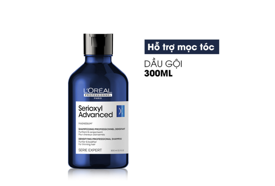 Dầu gội L'Oréal Professionnel Serioxyl Advanced 300ml giúp hỗ trợ tóc thưa và mảnh, cung cấp dưỡng chất cho tóc dày hơn, sản phẩm được khuyên dùng cho tóc bị rụng, chuyên sâu trong dòng Serie Expert.