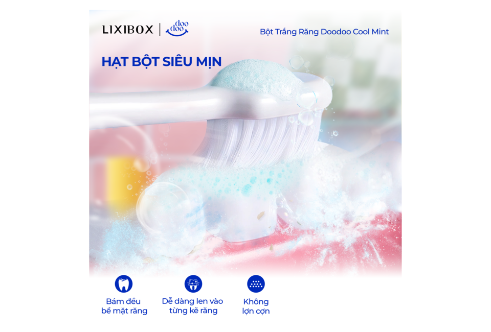 Bột Trắng Răng Doodoo Toothpowder Cool Mint 50g mang đến hạt bột siêu mịn, giúp bám đều bề mặt răng, dễ dàng len vào từng kẽ răng và không lọc cặn. Sản phẩm lý tưởng cho một hàm răng trắng sáng và khỏe mạnh.
