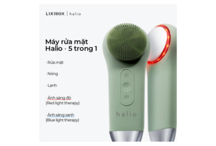 Máy Rửa Mặt Massage Tích Hợp Liệu Pháp Ánh Sáng và Nhiệt Halio Multi-task Cleansing & Massaging Device with Red Blue Light Therapy 5 in 1 - Sage Green