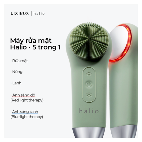 Máy Rửa Mặt Massage Tích Hợp Liệu Pháp Ánh Sáng và Nhiệt Halio Multi-task Cleansing & Massaging Device with Red Blue Light Therapy 5 in 1 - Sage Green