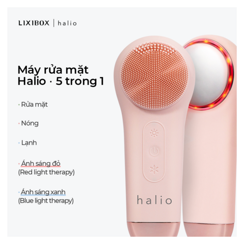 Máy Rửa Mặt Massage Tích Hợp Liệu Pháp Ánh Sáng và Nhiệt Halio Multi-task Cleansing & Massaging Device with Red Blue Light Therapy 5 in 1 - Peach Fuzz