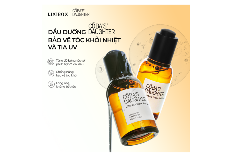 Serum Tóc CoBa's Daughter Ultimate Gloss Hair Serum 50ml, dưỡng tóc tuyệt vời với công thức 7 loại dầu, bảo vệ khỏi nhiệt và tia UV. Cung cấp độ bóng và giữ cho tóc luôn mềm mượt.