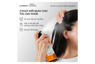 Xịt Dưỡng tóc CoBa's Daughter Density Booster Scalp Spray 100ml đang được phun lên da đầu, giúp tăng cường độ dày cho tóc và hỗ trợ sức khỏe tóc. Sản phẩm dễ sử dụng, lý tưởng cho những ai muốn cải thiện tình trạng tóc mỏng.