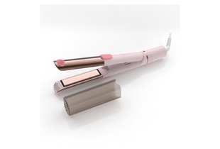 Máy Tạo Kiểu Halio 2in1 Airplus Hair Styler với thiết kế màu hồng, các mức nhiệt tùy chỉnh và đầu tạo kiểu đa năng, phù hợp để tạo kiểu tóc mượt mà và bồng bềnh.
