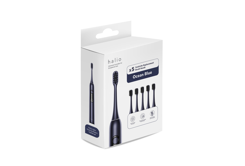 Set 5 Đầu Bàn Chải Thay Thế Halio SonicLite Replacement Brush Heads - Ocean Blue được thiết kế để tương thích với bàn chải điện Halio, mang lại hiệu quả làm sạch răng miệng tối ưu.