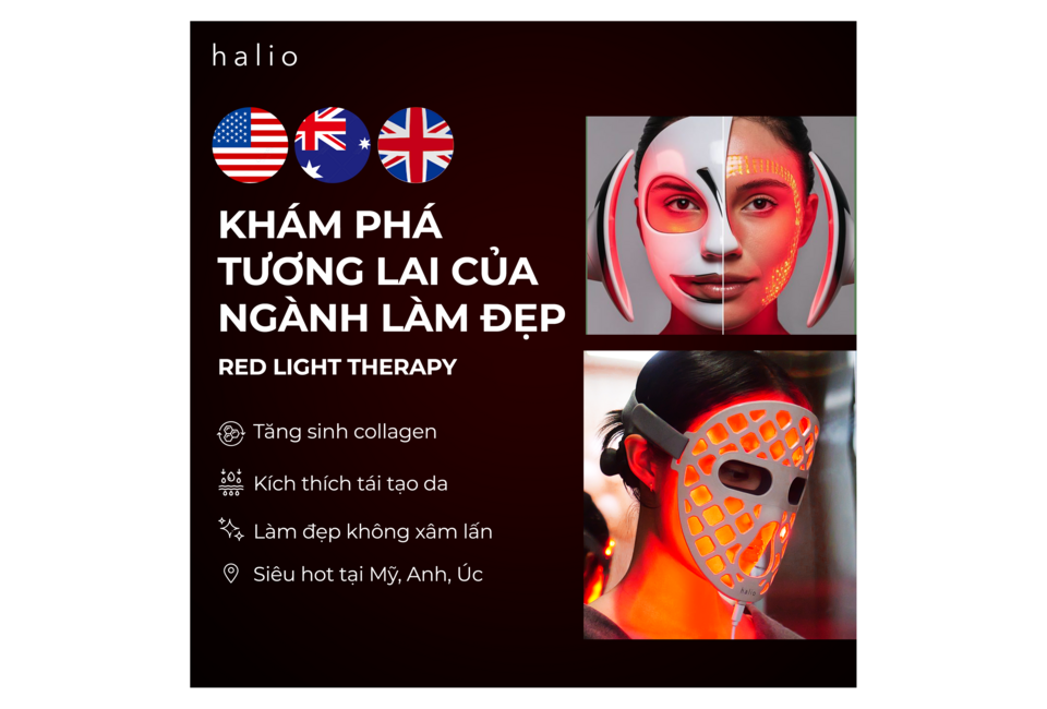 Mặt Nạ Ánh Sáng Sinh Học Halio PureGlow Ultralite Silicone LED Face Mask, công nghệ liệu pháp ánh sáng đỏ giúp tăng sinh collagen, kích thích tái tạo da, mang lại vẻ đẹp mà không xâm lấn, được yêu thích tại Mỹ, Anh, Úc.
