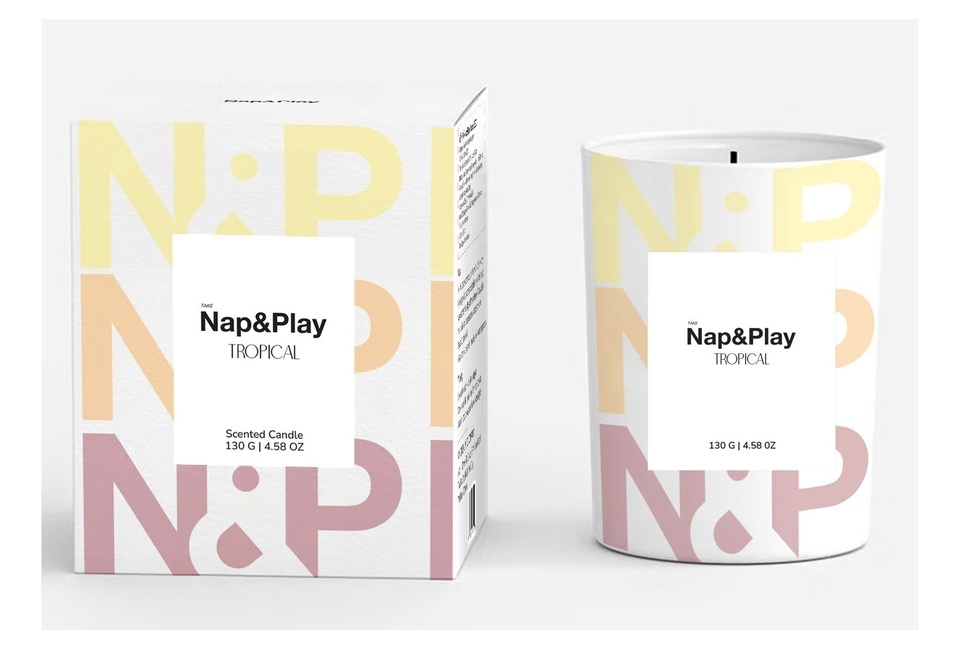 Nến Thơm Take Nap&Play Scented Candle Hương Tropical 130G với bao bì phong cách hiện đại, phù hợp để tạo không gian thư giãn. Sản phẩm mang hương thơm nhiệt đới, giúp nâng cao trải nghiệm thư giãn.