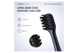 Bàn Chải Điện Halio SonicLite màu Ocean Blue với lông bàn chải Dupont cao cấp, mềm mại, kháng khuẩn và bền bỉ, giúp chăm sóc răng miệng hiệu quả và an toàn.