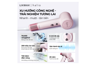 Máy Sấy Tóc Halio High Speed Ionic Hair Dryer với công nghệ tiên tiến, tốc độ 110,000 vòng/phút, 8 chế độ sấy tự động, tiết kiệm điện năng và 20 năm tuổi thọ, mang lại trải nghiệm sấy tóc tiện lợi và hiệu quả.
