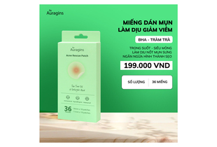 Miếng Dán Mụn The Auragins Acne Rescue Patch Chứa BHA Làm Dịu Giảm Viêm, gồm 36 miếng, với chiết xuất tràm trà, giúp làm sạch mụn và ngăn ngừa hình thành sẹo, giá 199.000 VNĐ.