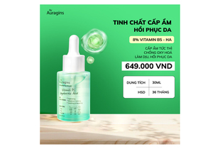 Tinh chất cấp ẩm The Auragins 8% Vitamin B5 + Hyaluronic Acid với 30ML, giúp cấp ẩm tức thì, làm dịu, và hồi phục da, giá 649.000 VND.