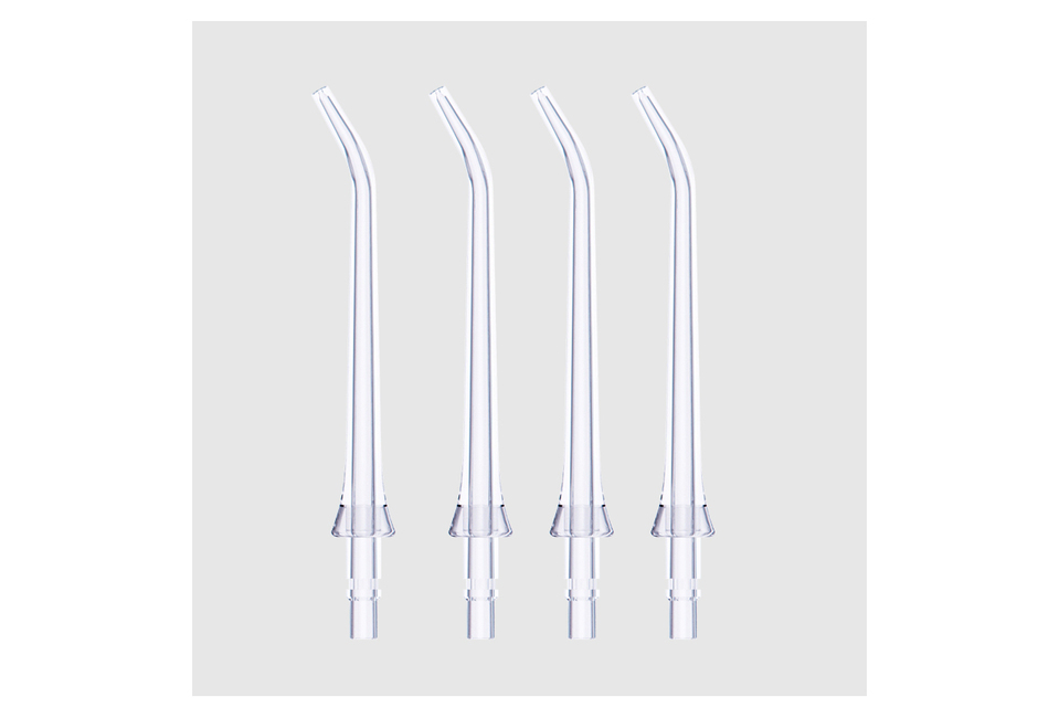 Set 4 Đầu Tiêu Chuẩn Thay Thế Máy Tăm Nước Halio UltraClean Express Replacement Jet Tip Set, bao gồm bốn đầu tăm nước trong suốt, lý tưởng cho việc làm sạch răng miệng hiệu quả và dễ dàng.