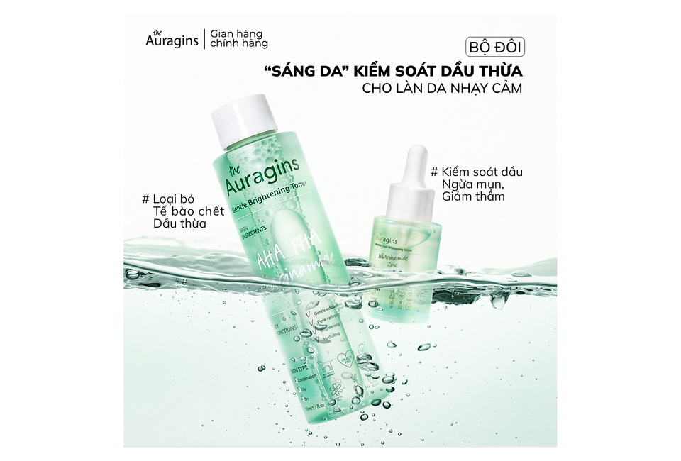 Combo 11 Bộ Đôi Tinh Chất Dưỡng Ẩm Phục Hồi The Auragins với Nước Hoa Hồng AHA PHA giúp kiểm soát dầu thừa, làm sáng da và cung cấp độ ẩm cho làn da nhạy cảm, kết hợp dụng cụ massage mặt Guasha.