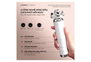 Máy Nâng Cơ, Giảm Mỡ Mặt & Trẻ Hoá Da Halio RevitaWave, tích hợp 4 công nghệ: EMS, RF, Vibration, LED, giúp nâng cơ, giảm mỡ, làm da đều màu chỉ với 6 phút mỗi ngày.