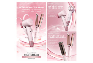 Combo Máy Sấy Tóc & Máy Tạo Kiểu 2in1 - Baby Pink, đa năng với máy sấy ion âm và máy uốn tóc phủ titanium, giá ưu đãi chỉ còn 2.090.000 VNĐ, chương trình khuyến mãi kết thúc vào 27/10/2024.