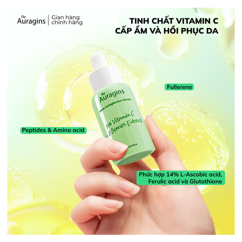 Tinh Chất The Auragins Glow Complexion Serum 14% Vitamin C + 6 Berries Extracts Sáng Da Giảm Thâm Nám 15ml [HSD 23/10/2025]