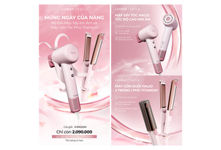 Bộ Dồi Máy Sấy Tóc Halio High Speed Ionic Hair Dryer và Máy Uốn Duỗi Halio 2 Trong 1 Phủ Titanium, với thiết kế màu hồng dễ thương, giá gốc 3.300.000 vnđ, hiện đang giảm giá còn 2.090.000 vnđ, ưu đãi hết hạn vào 27/10/2024.