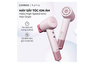 Máy sấy tóc ion âm Halio High Speed Ionic Hair Dryer với thiết kế hiện đại, giúp tóc khô chỉ trong 5 phút và giữ độ ẩm, phù hợp cho mọi loại tóc.