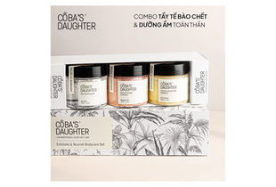 Bộ chăm sóc cơ thể tẩy tế bào chết & dưỡng ẩm cho da - CoBa's Daughter Exfoliate & Nourish Bodycare Set với các sản phẩm dưỡng da như Gel làm dịu Aloe, Tẩy tế bào chết Almond Orange, và Tẩy tế bào chết Turmeric Honey Salt.